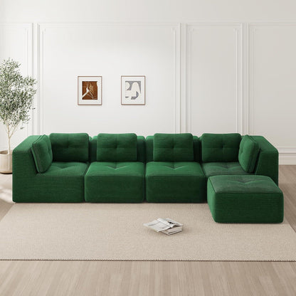 Modulares Ecksofa 4-Sitzer Grün mit Fußhocker & Cordstoff