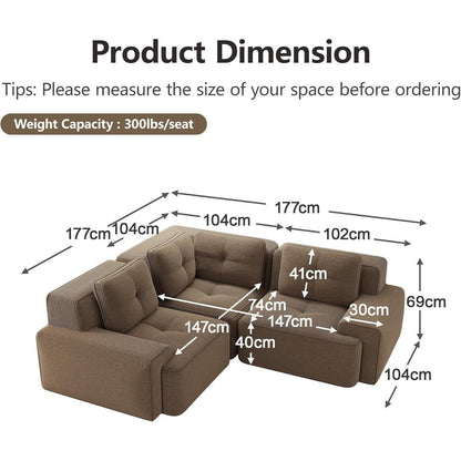 Modulares Ecksofa Braun 177x177 cm – Boneless Cordstoff Couch