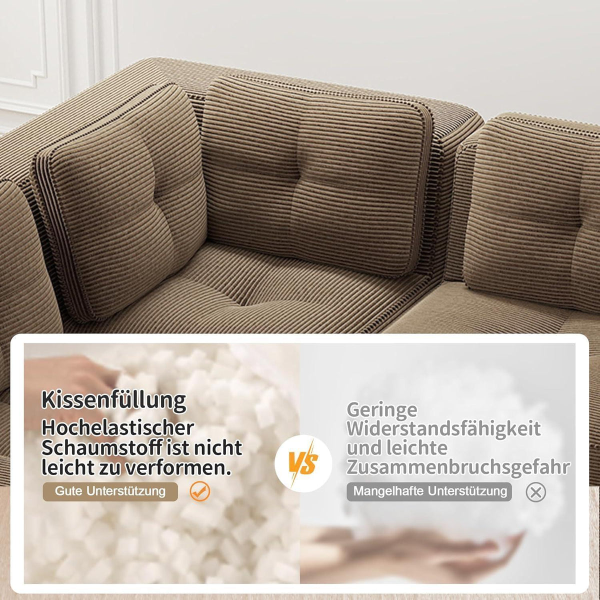 Modulares Ecksofa 3-Sitzer mit Fußhocker, Braun