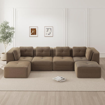 Modulares Ecksofa 4-Sitzer mit Fußhocker, Braun