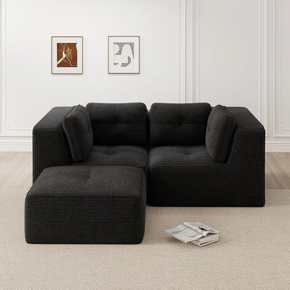 Modulares Ecksofa 2-Sitzer mit Fußhocker, Schwarz