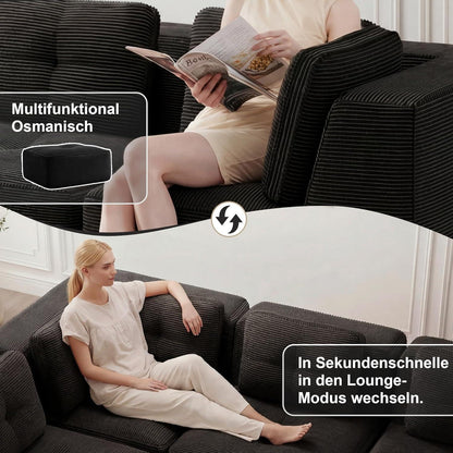 Modulares Ecksofa 4-Sitzer mit Fußhocker, Cordstoff Schwarz