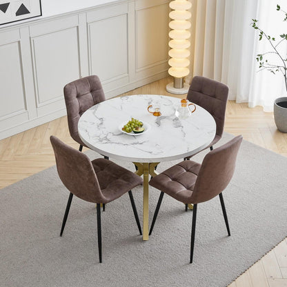Moderner Esstisch Set mit 4 Sesseln – 100cm in Lederoptik
