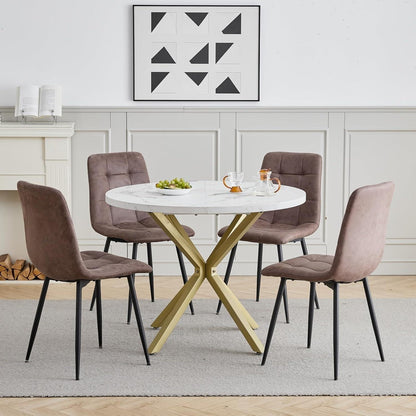 Moderner Esstisch Set mit 4 Sesseln – 100cm in Lederoptik