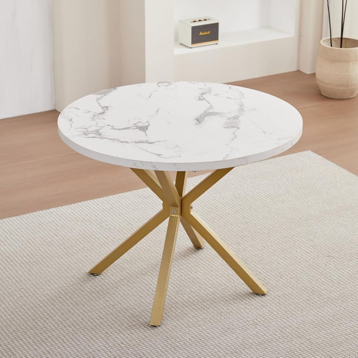 Moderner Esstisch Set mit 4 Sesseln – 100cm in Lederoptik