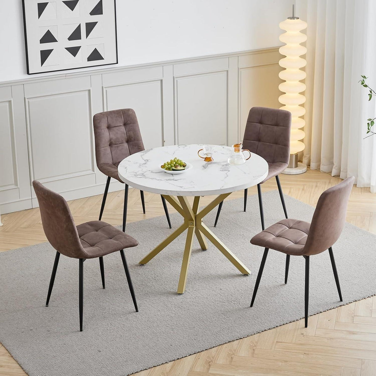 Moderner Esstisch Set mit 4 Sesseln – 100cm in Lederoptik