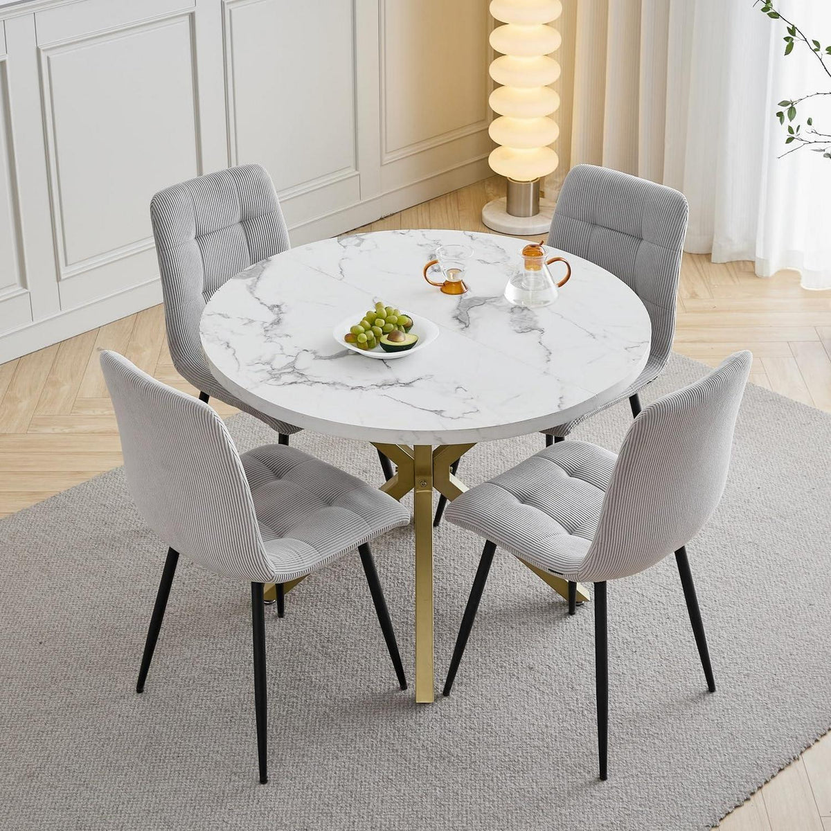 Runder Esstisch Set mit 4 Samtstühlen – Modern & Platzsparend