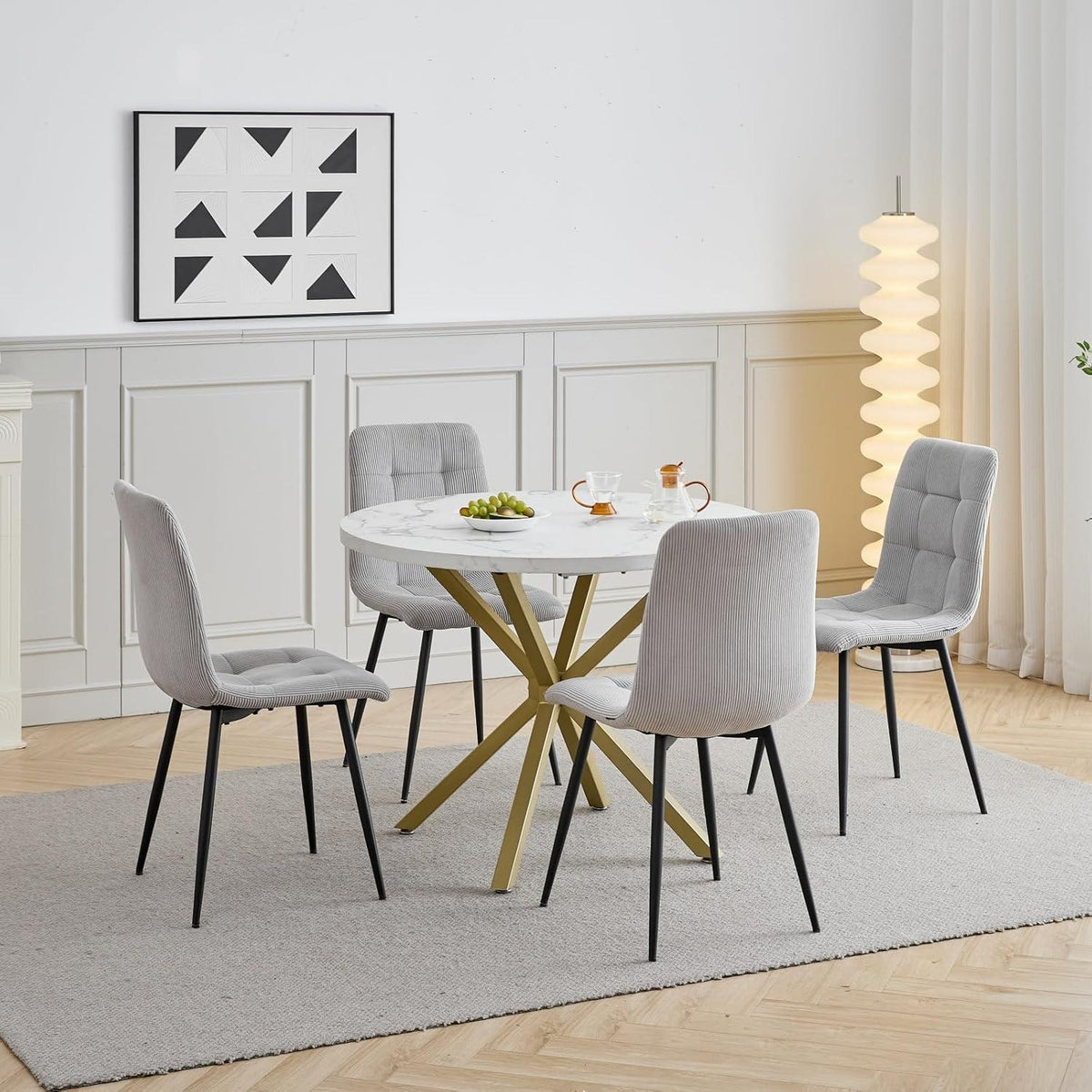 Runder Esstisch Set mit 4 Samtstühlen – Modern & Platzsparend