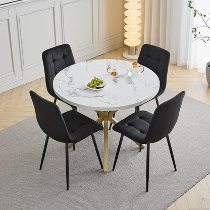 Moderner Esstisch Set mit 4 Samtstühlen – 100cm Durchmesser