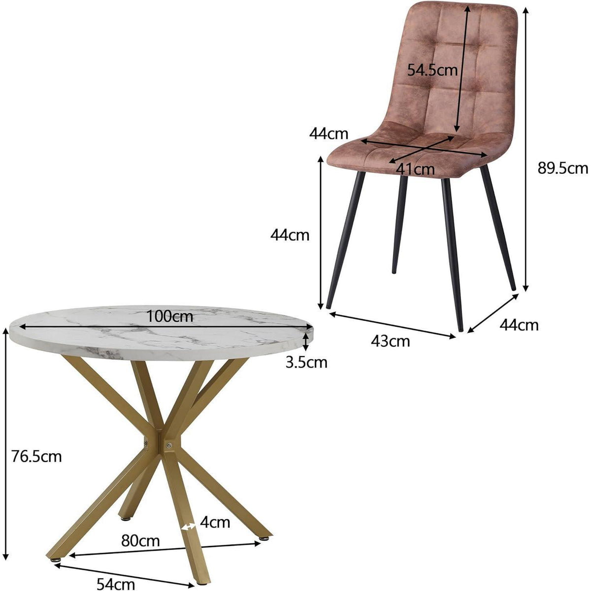 Moderner Esstisch Set mit 4 Sesseln – 100cm in Lederoptik