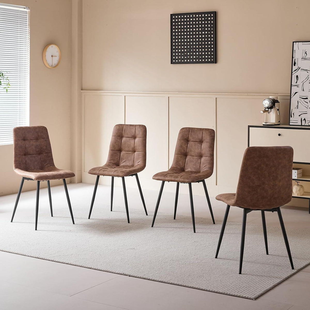 Moderner Esstisch Set mit 4 Sesseln – 100cm in Lederoptik