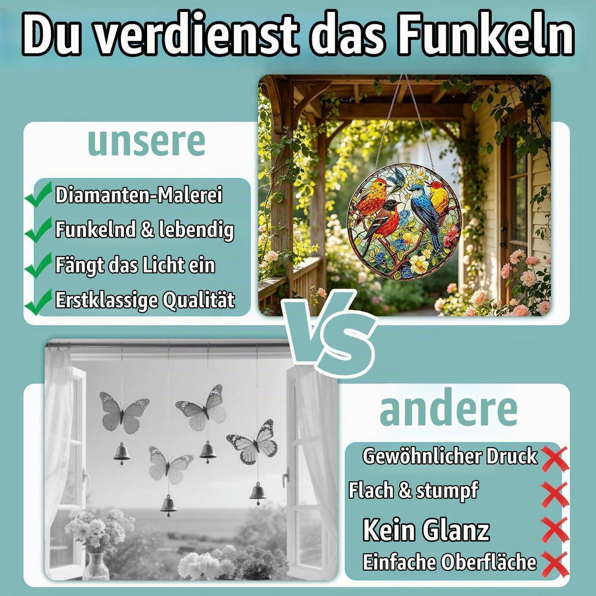 5D Diamant Painting Vogel Anhänger – Fensterbild für Zuhause