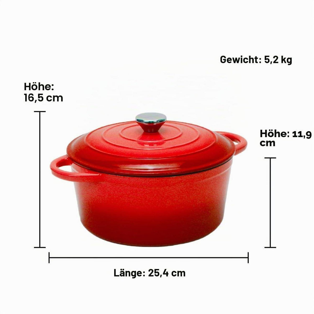 Gusseisen Bräter mit Deckel & Gärkorb – 26cm Rot