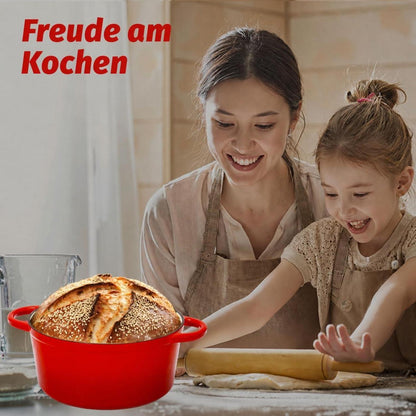 Gusseisen Bräter mit Deckel & Gärkorb – 26cm Rot
