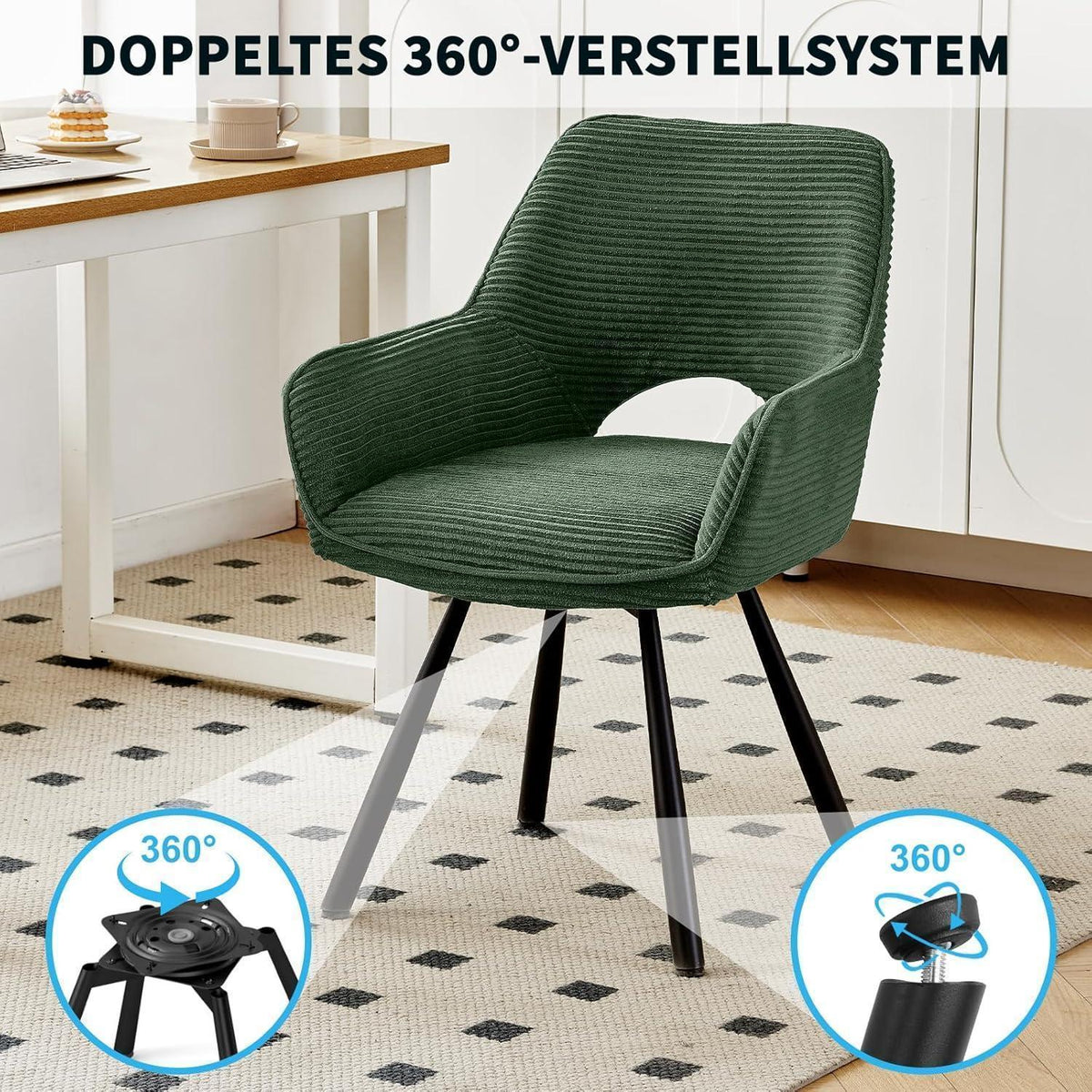 4er Set Drehbar Stühle | Grün, Modern & Komfortabel