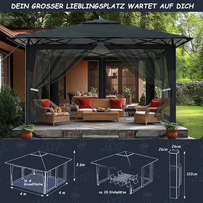 Gartenpavillon 3x3m mit Moskitonetzen & UV-Schutz