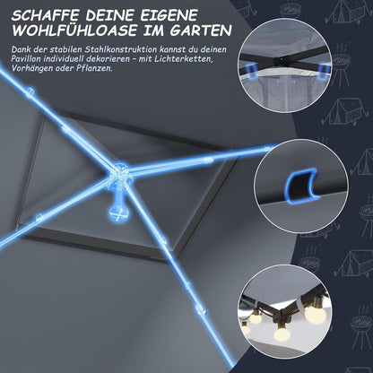 Gartenpavillon 3x3m mit Moskitonetzen & UV-Schutz