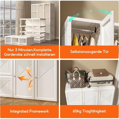 Zusammenklappbarer Kleiderschrank mit Kleiderstange & Magnettüren