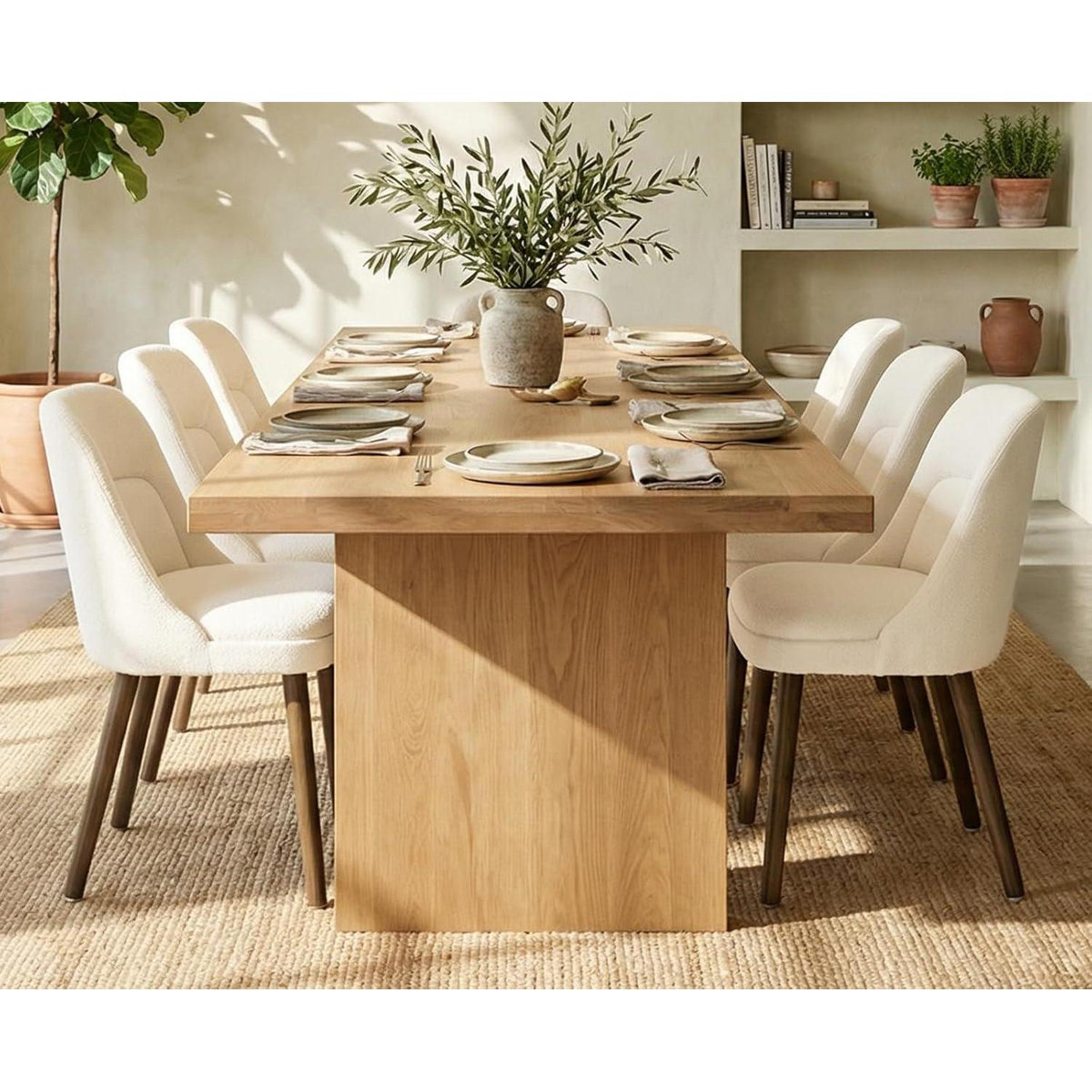 Moderner Esszimmerstuhl Set 4er – Chenille mit Lendenstütze, Weiß