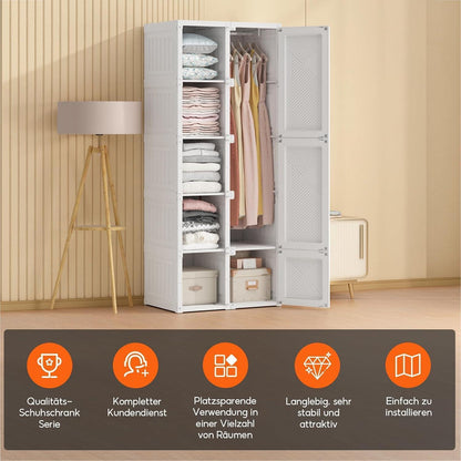 Zusammenklappbarer Kleiderschrank mit Kleiderstange & Magnettüren