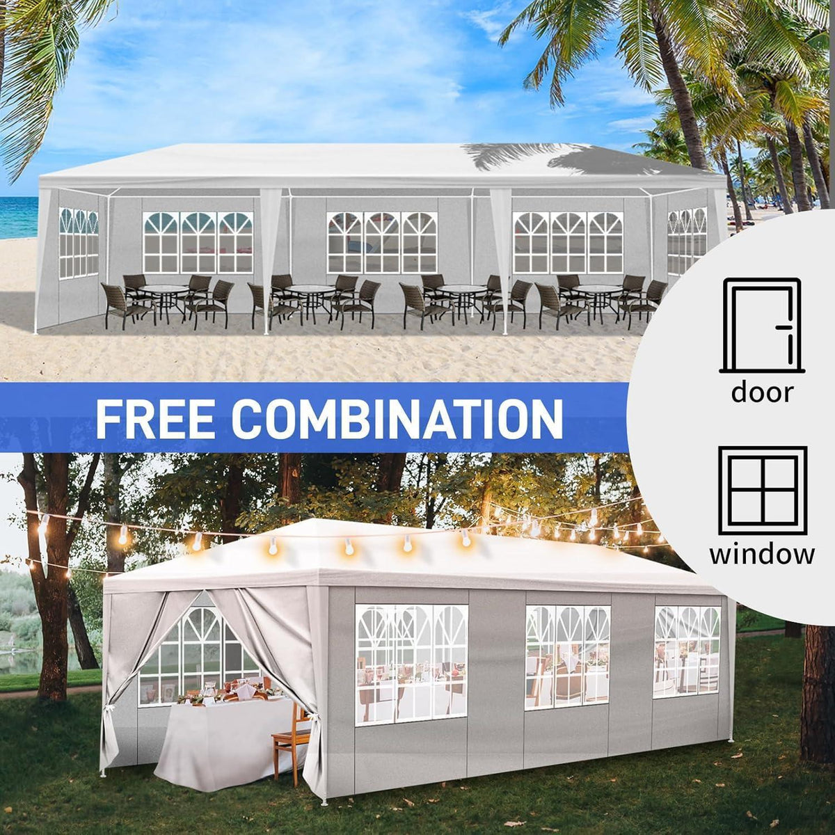 Wasserdichter Gartenpavillon 3x9m mit UV-Wänden – Partyzelt für Hochzeiten