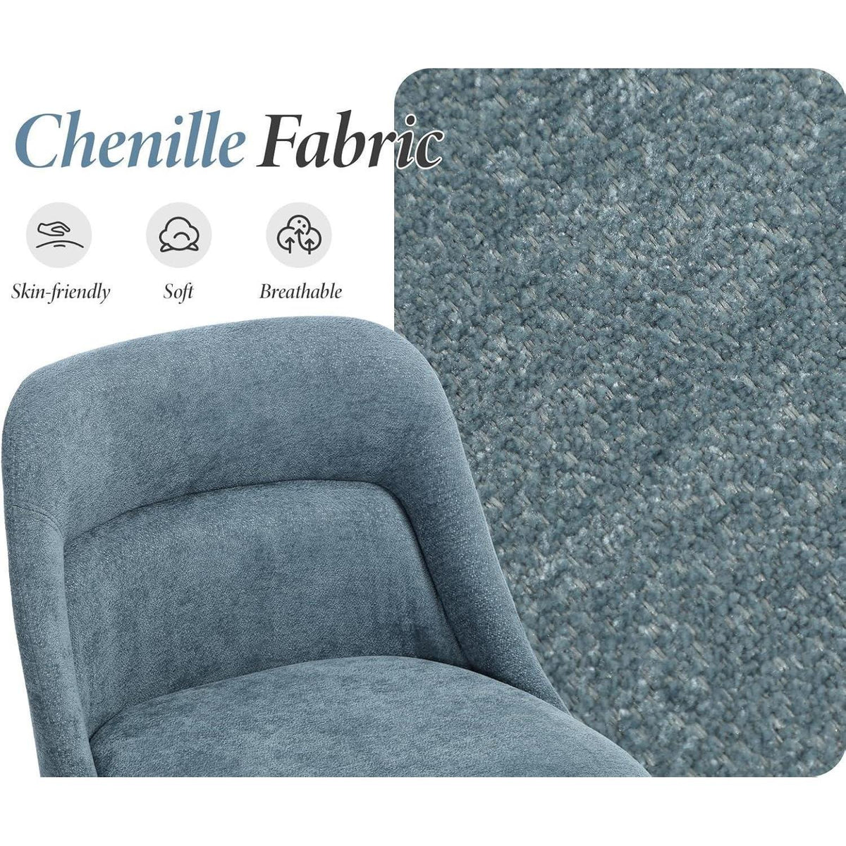 Moderner Esszimmerstuhl Set Blau mit Chenille & Lendenstütze