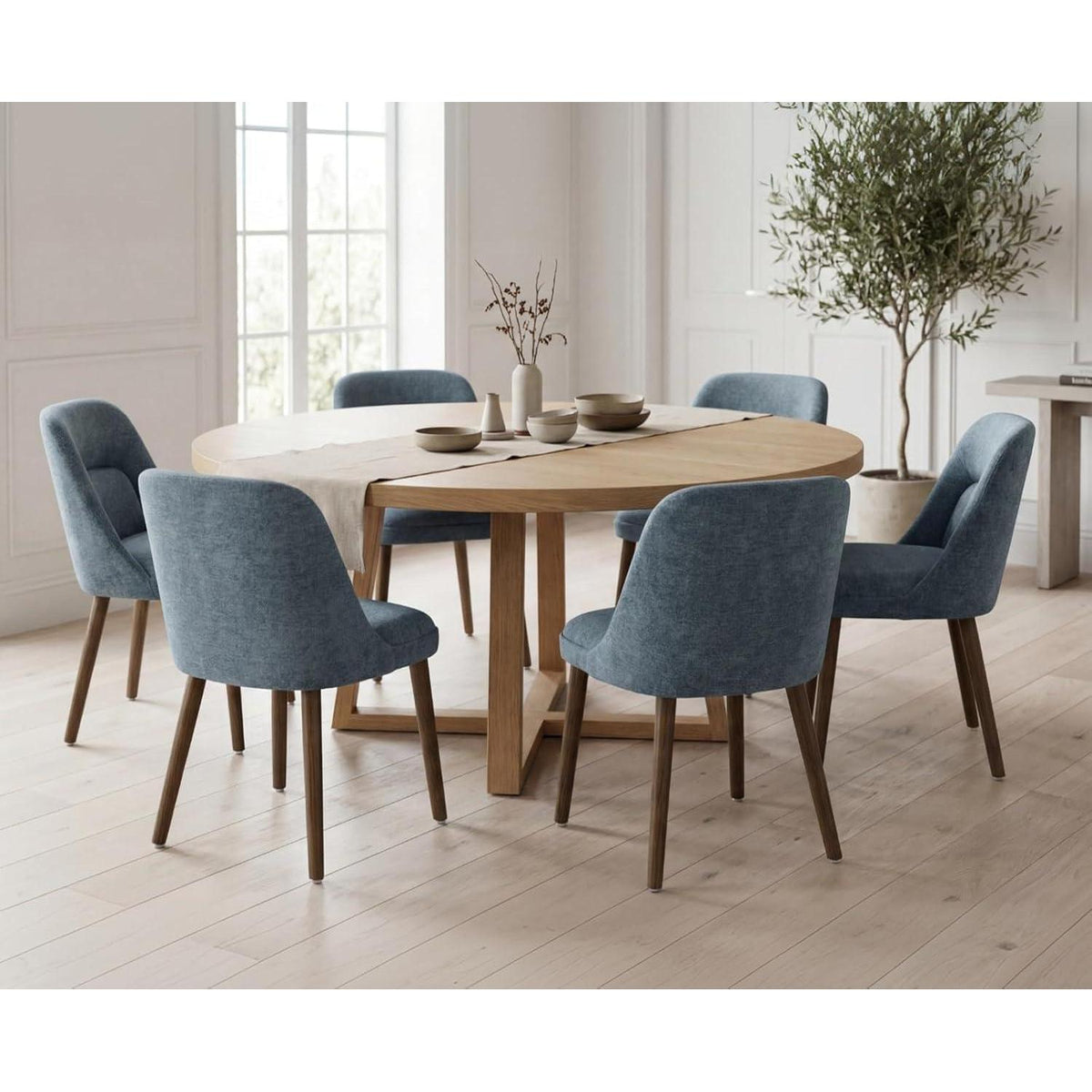 Moderner Esszimmerstuhl Set Blau mit Chenille & Lendenstütze