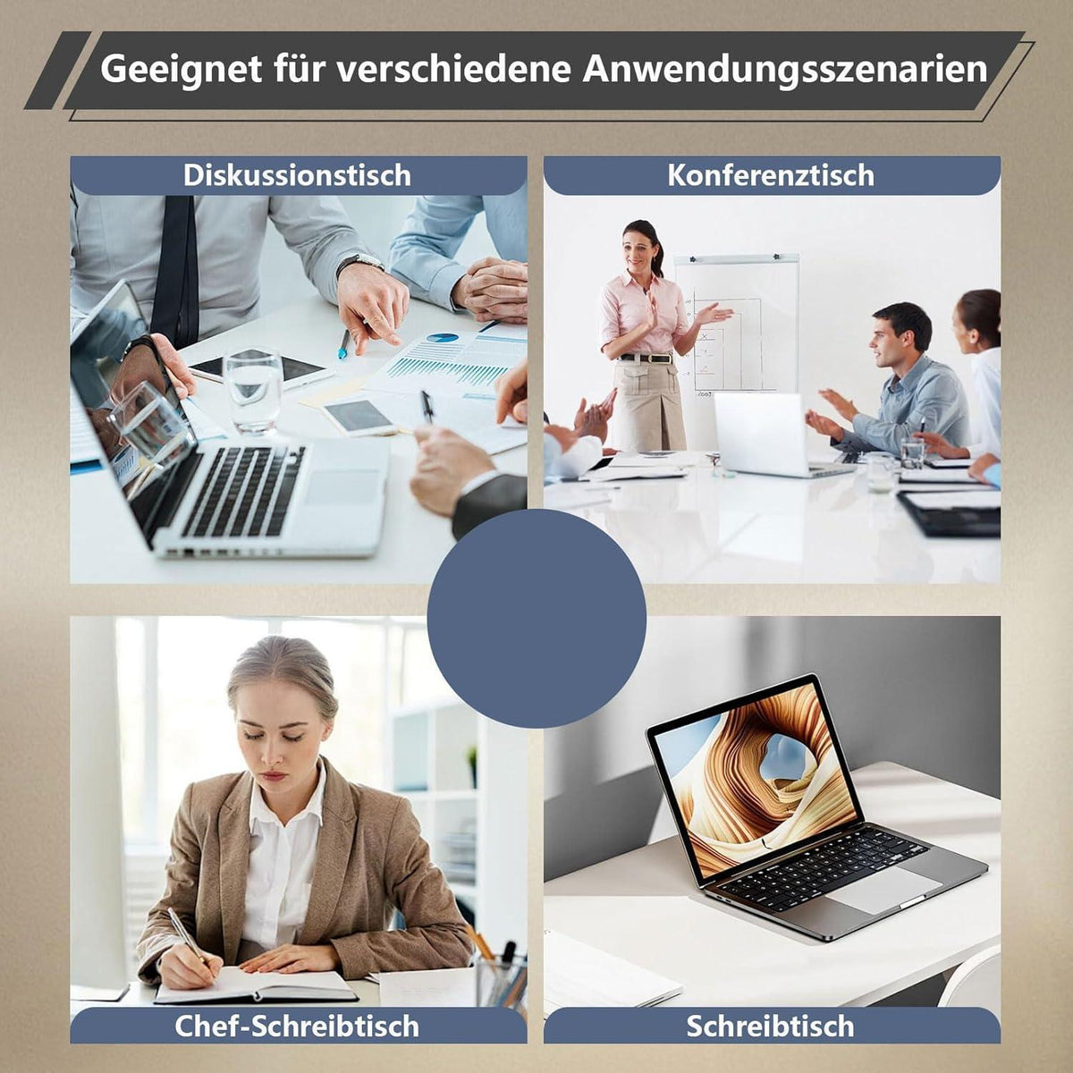 Modularer Konferenztisch, Erweiterbar für 4-12 Personen, Schwarz & Beige