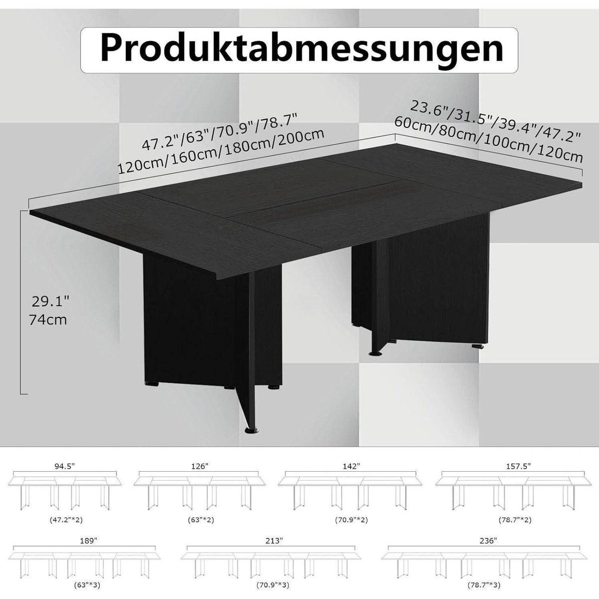 Modularer Konferenztisch, Erweiterbar für 4-12 Personen, 200 cm Black + Beige