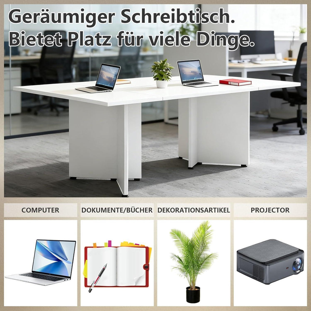 Modularer Konferenztisch, Erweiterbar für 4-12 Personen, Schwarz Weiß