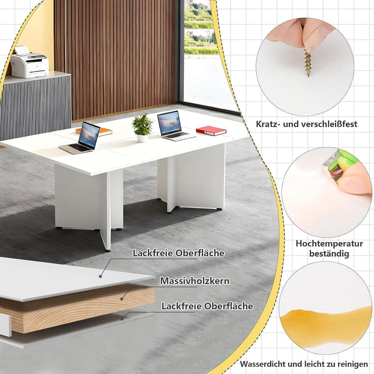 Modularer Konferenztisch, Erweiterbar für 4-12 Personen, 180cm Schwarz