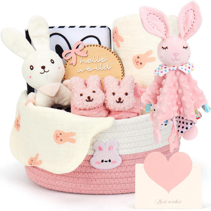 Baby Geschenkkorb Mädchen mit Hasen – Geschenkset zur Geburt