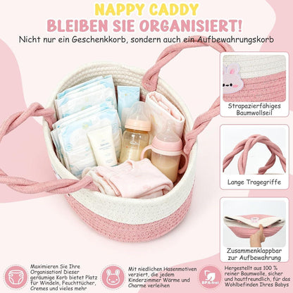Baby Geschenkkorb Mädchen mit Hasen – Geschenkset zur Geburt