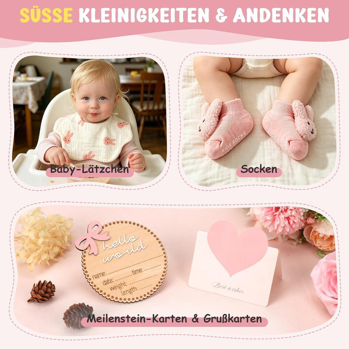 Baby Geschenkkorb Mädchen mit Hasen – Geschenkset zur Geburt