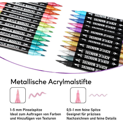 Acryl Marker Set 24 Metallic | Dual Tip für Kunst & Basteln