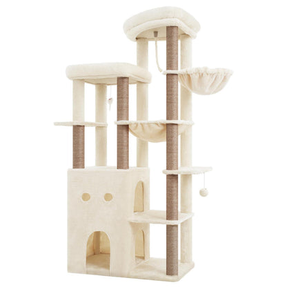 Kratzbaum 177cm mit 2 Höhlen & Hängematte – Beige