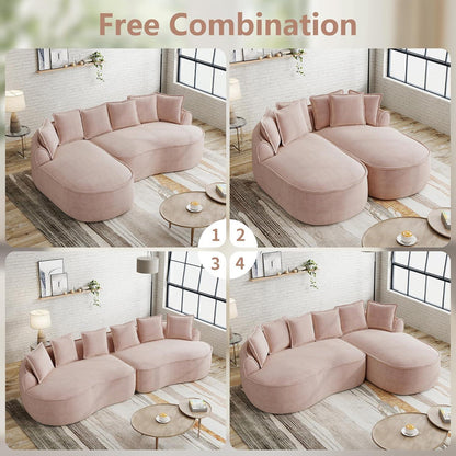 Modulares Chenille Sofa L-Form mit Chaiselongue & Kissen Rosa