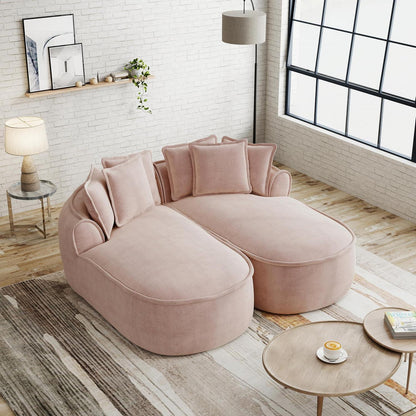 Modulares Chenille-Sofa 2-Sitzer mit Chaiselongue – Rosa