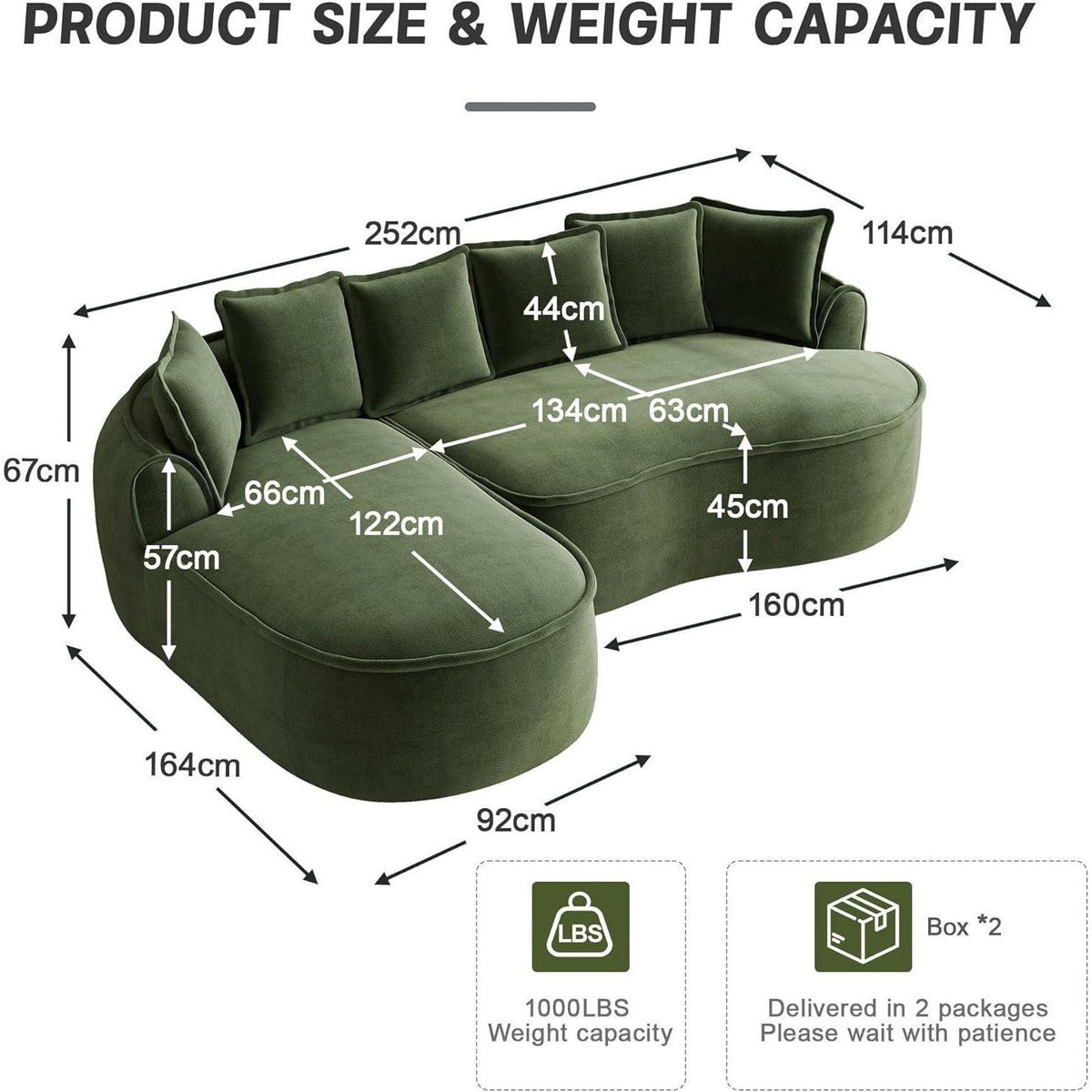 Modulares Chenille-Sofa mit Chaiselongue & extra Tiefe