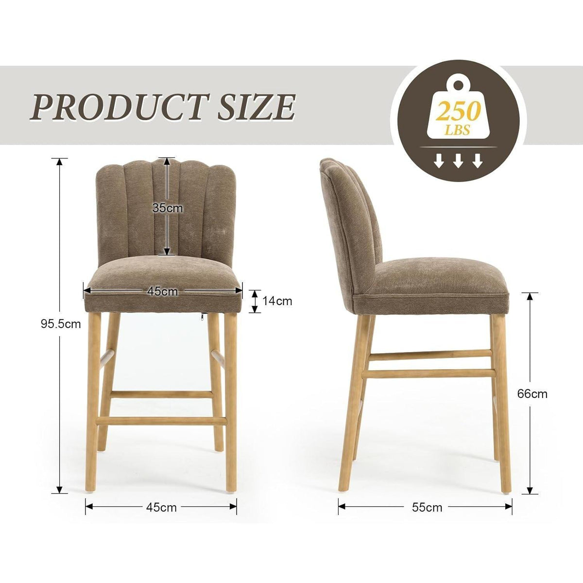 Retro Barhocker Set Braun – 4er Pack mit Chenille & Fußstütze