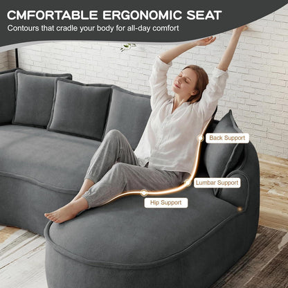 Modulares Sofa Grau | Chenille L-Form mit Chaiselongue & Kissen