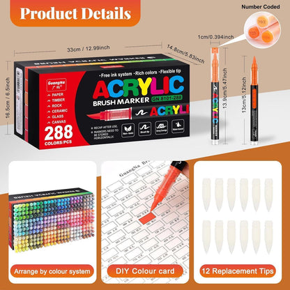 Acrylstifte Set 288 Farben – Pinselspitze für Steine, Glas & DIY