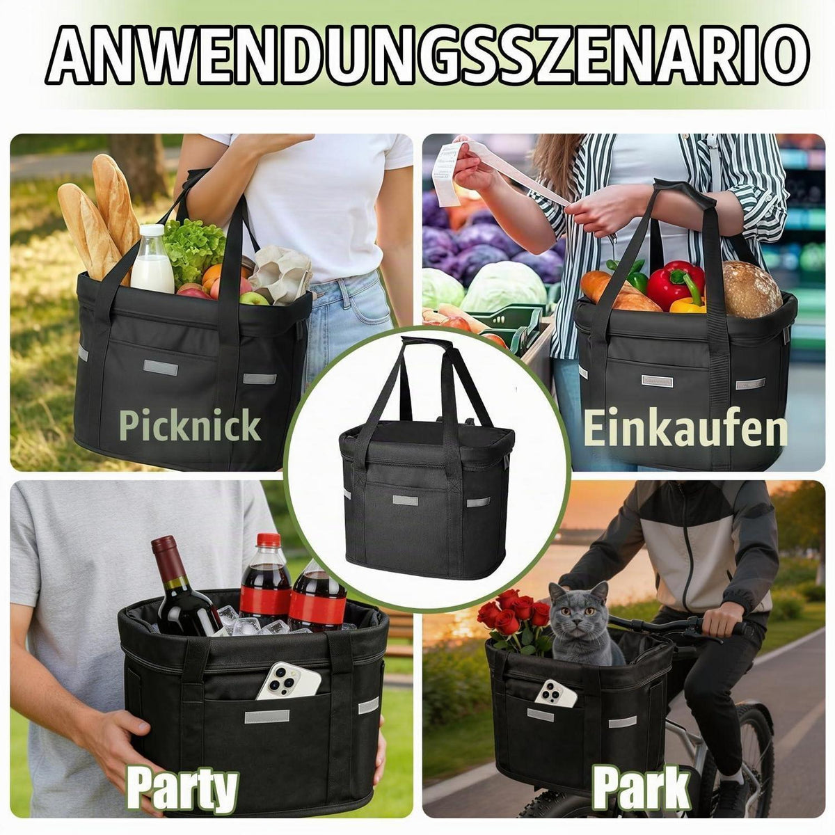 Fahrradkorb Lenkerkorb Faltbar Wasserdicht & Abnehmbar
