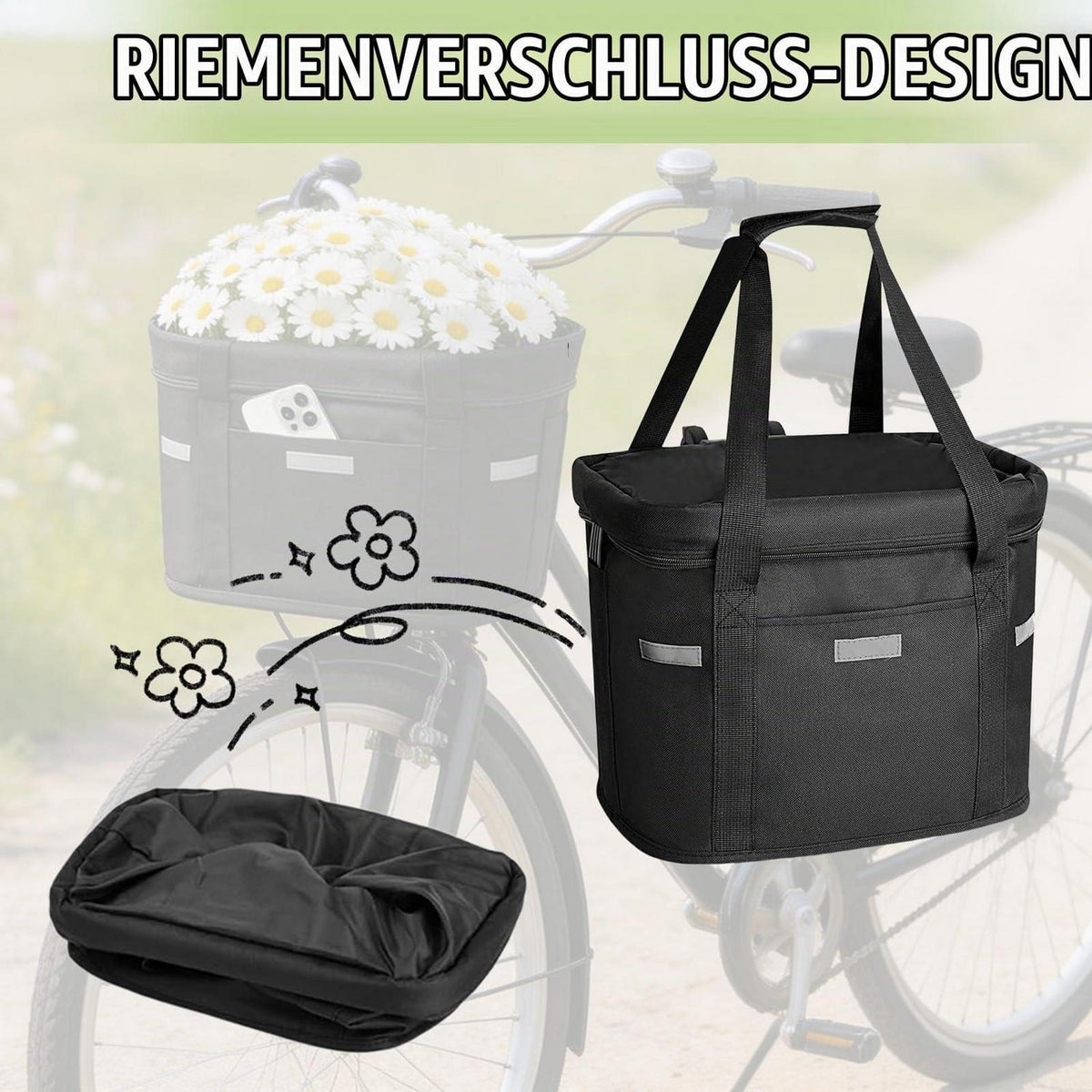 Fahrradkorb Lenkerkorb Faltbar Wasserdicht & Abnehmbar