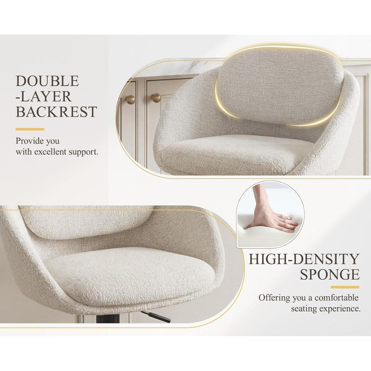 Verstellbarer Chenille Barhocker 2er Set – Beige