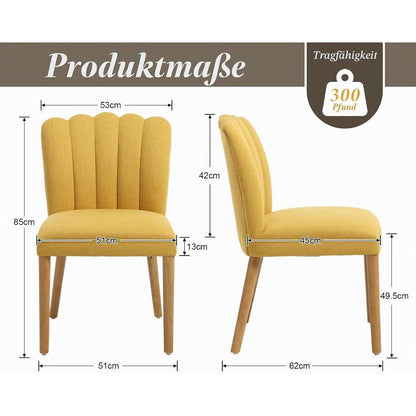 Retro Esszimmerstühle 2er Set, Gelb, Leinen Polsterstuhl