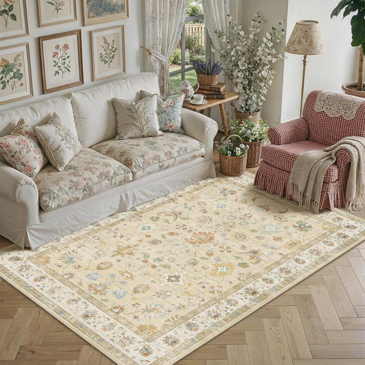 Waschbarer Teppich Beige 160x230cm – Vintage Wohnzimmer Teppich
