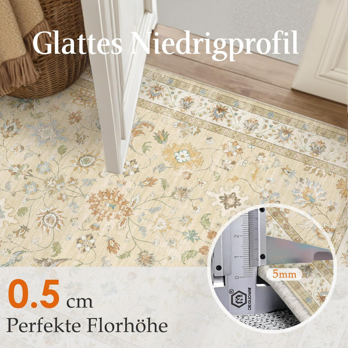 Waschbarer Teppich Beige 160x230cm – Vintage Wohnzimmer Teppich