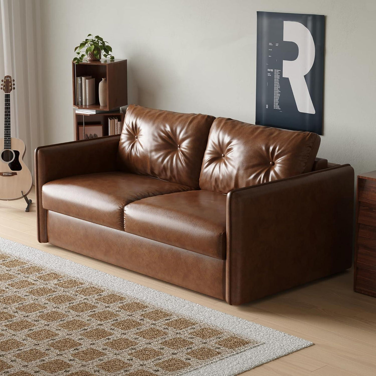 Ausziehbares Schlafsofa 2-Sitzer Braun Lederoptik mit Matratze