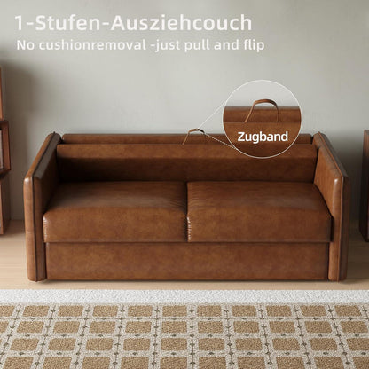 Ausziehbares Schlafsofa 2-Sitzer Braun Lederoptik mit Matratze
